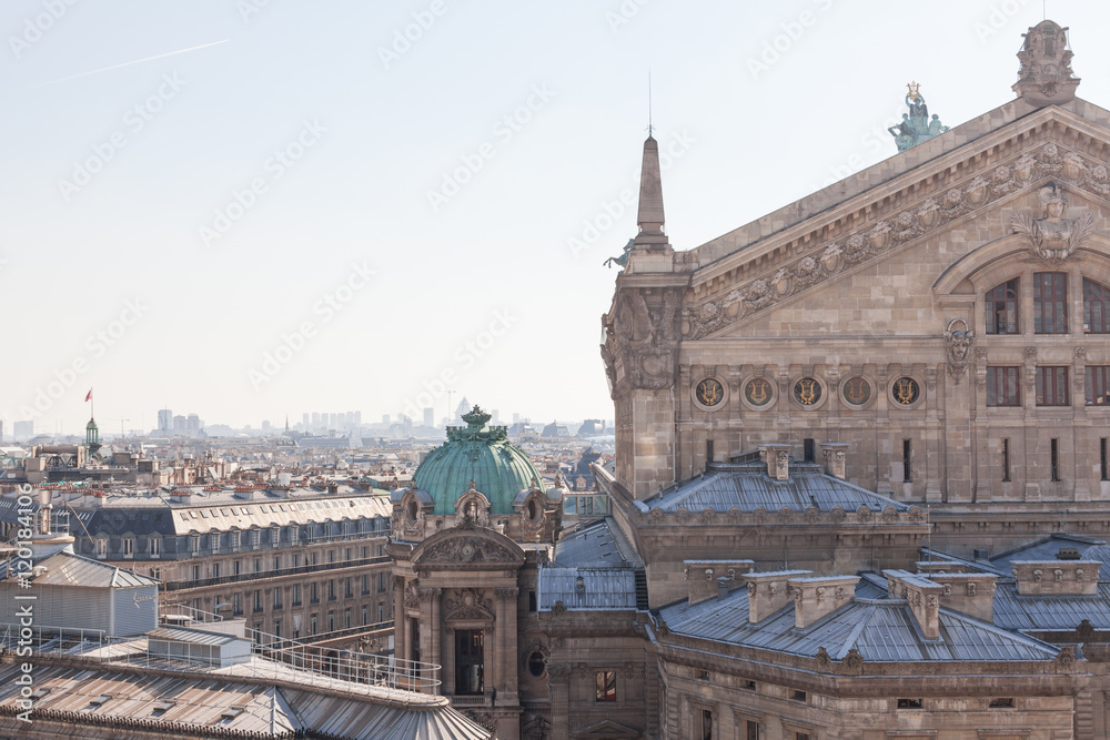 PARIS, FRANCE - MARCH 6, 2014: View of Paris Opera (Opera Garnier) from Galeries Lafayette.