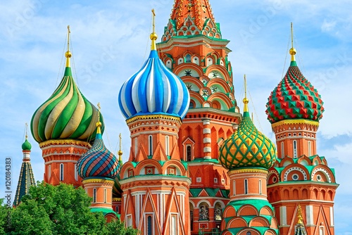 Domes of the famous Head of St. Basil's Cathedral on Red square, Moscow, Russia