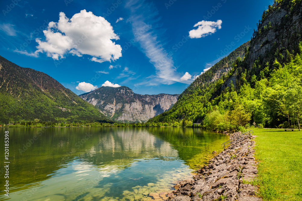 Mountain lake between by mountains, Austria, Alps