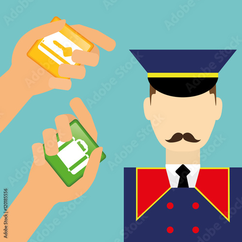 Bellboy and hotel apps. Service technology media and digital theme. Colorful design. Vector illustration