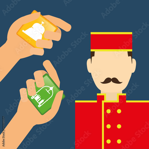 Bellboy and hotel apps. Service technology media and digital theme. Colorful design. Vector illustration