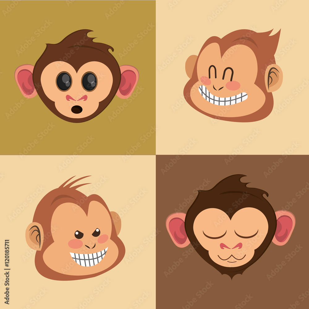 flat design four happy jungle monkeys cartoon vector illustration flat design four happy jungle monkeys cartoon vector illustration
