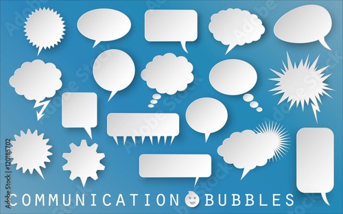 paper cut comic communication speech bubble vector set on blue background / Papier Sprechblasen Kommunikation vektor sammlung