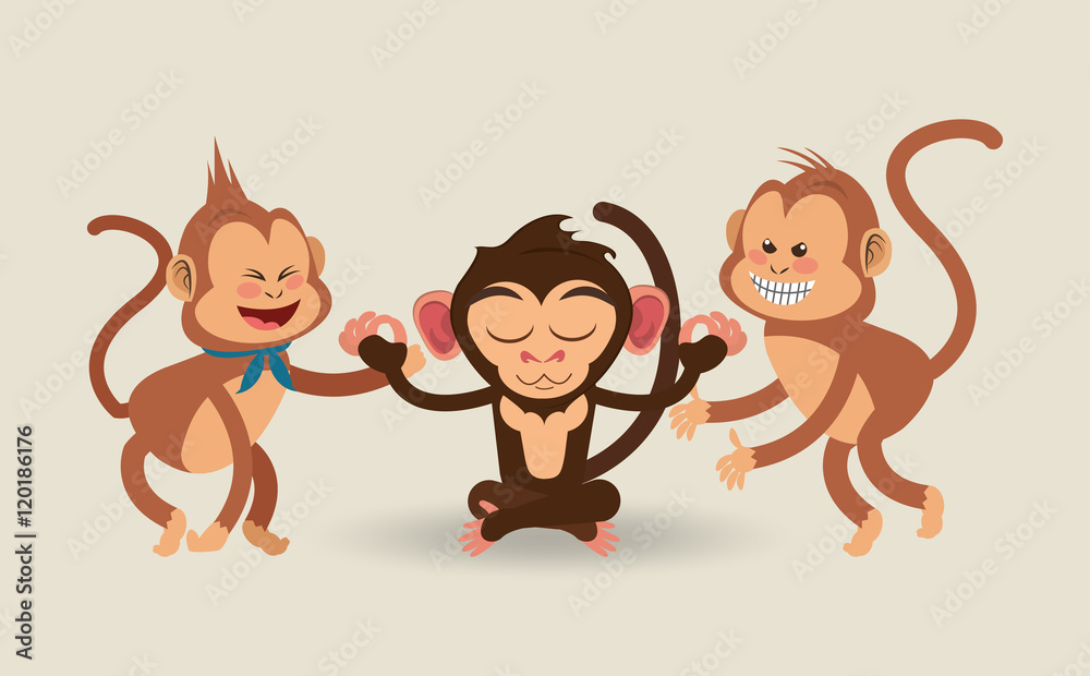 flat design meditating and playful jungle monkeys cartoon vector illustration flat design meditating and playful jungle monkeys cartoon vector illustration