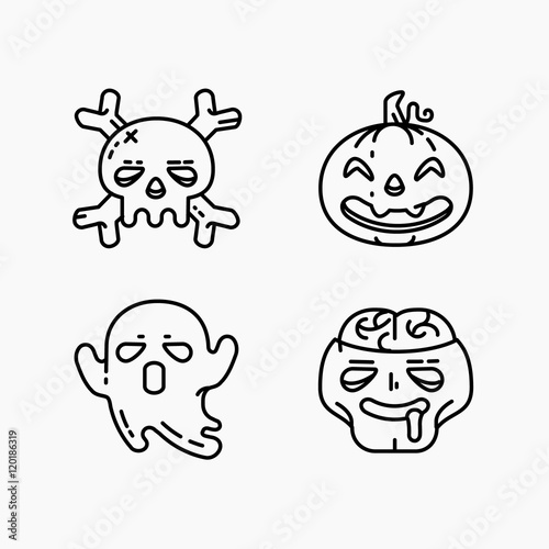 Flat linear Halloween icons set.