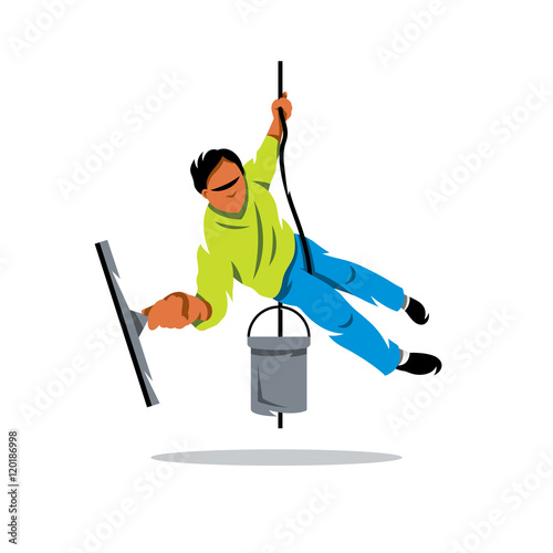 Vector Window washer. Cleaning service. Cartoon Illustration.