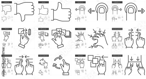 Touch gestures line icon set.