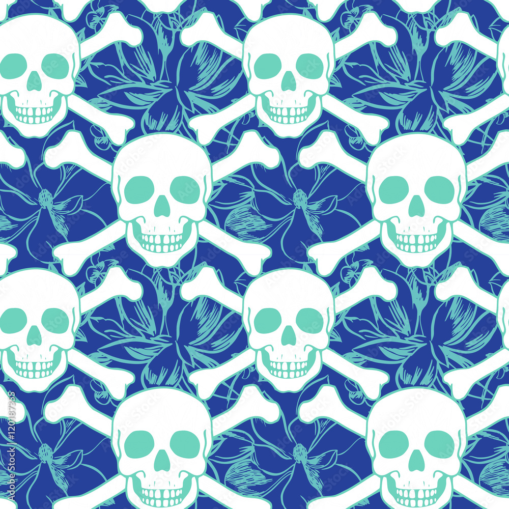 Vector seamless pattern with color skulls