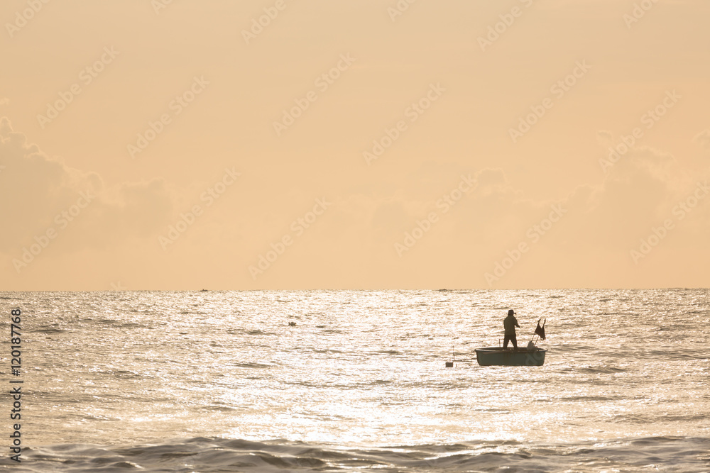 fishing coracles on sea, tribal boats at fishing village