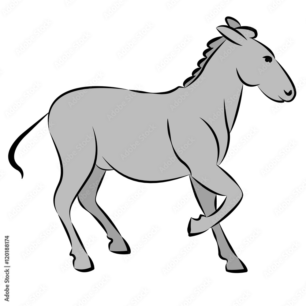 donkey gray line drawing vector illustration