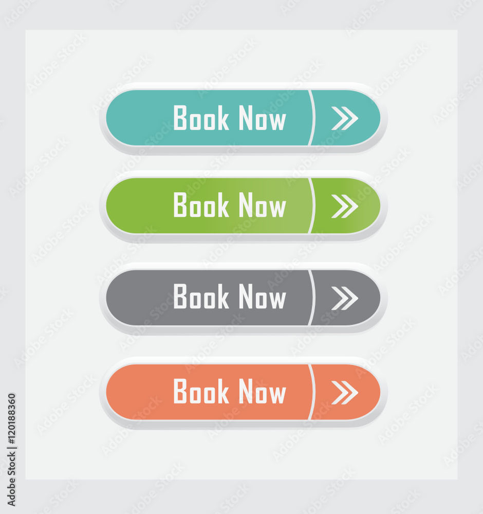 Book now. Set of vector web interface buttons. Color variations. Book now. Set of vector web interface buttons. Color variations.
