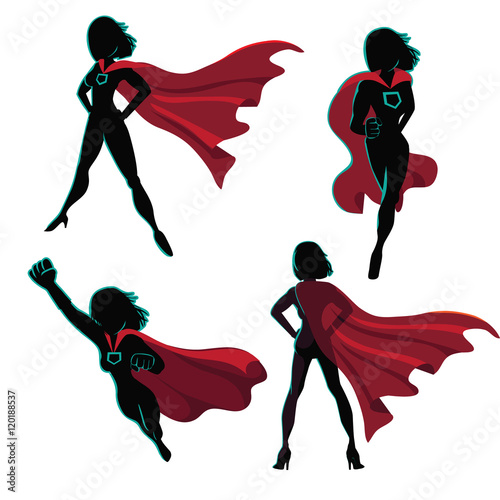 
Female superhero silhouette action poses collection. EPS 10 vector