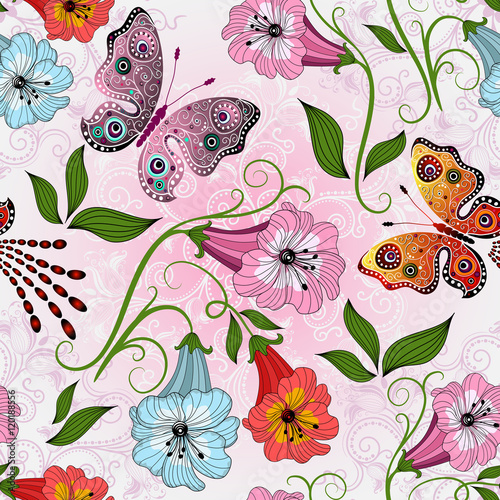 Seamless gentle floral pattern with colorful flowers