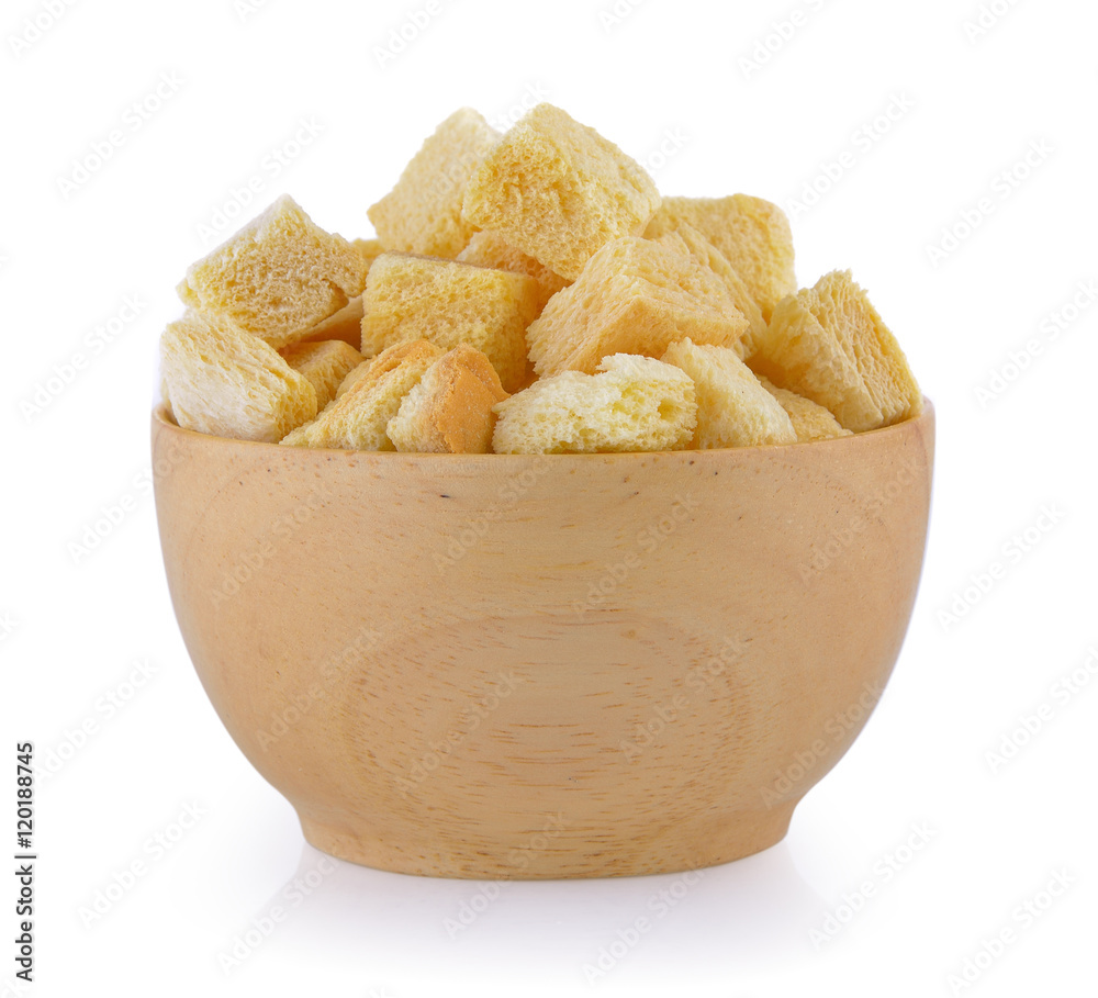 Crispy Bread in wood bowl on white background Crispy Bread in wood bowl on white background