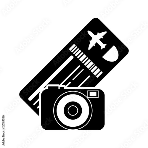 flat design boarding pass or ticket and camera  icon vector illustration 