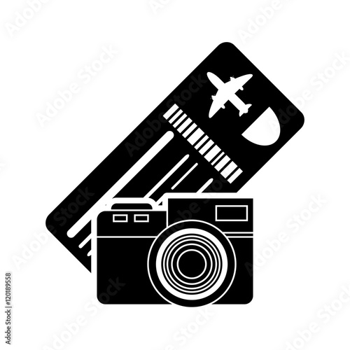 flat design boarding pass or ticket and camera  icon vector illustration 