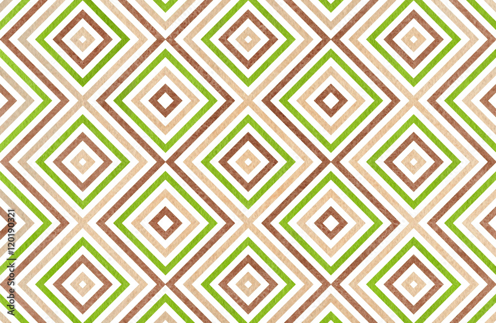 Geometrical pattern in beige, brown and green colors.