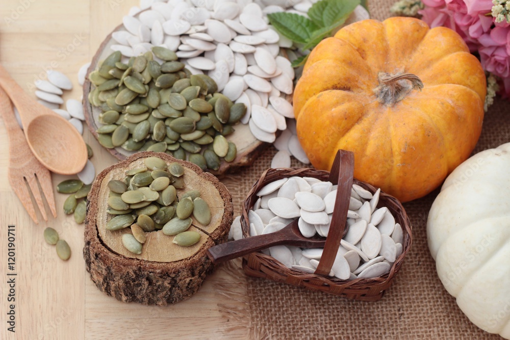 Fototapeta premium Pumpkin seeds roasted and peeled pumpkin seeds.