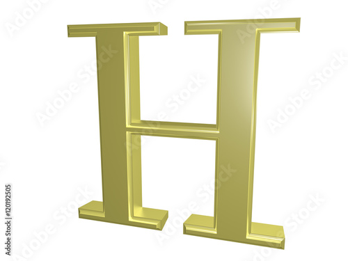 Gold letter H isolated on white  3d illustration