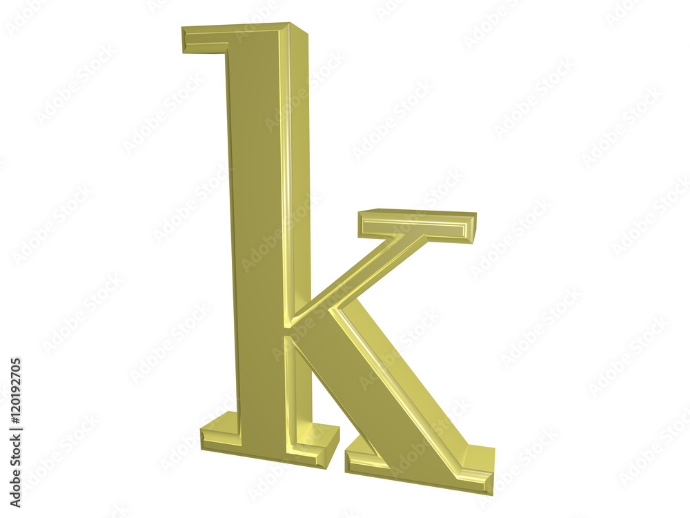 Gold letter k isolated on white, 3d illustration Gold letter k isolated on white, 3d illustration