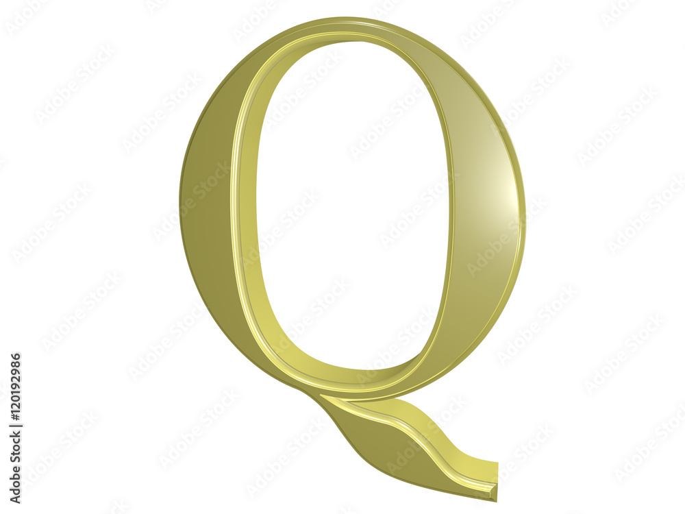 Gold letter Q isolated on white, 3d illustration Gold letter Q isolated on white, 3d illustration