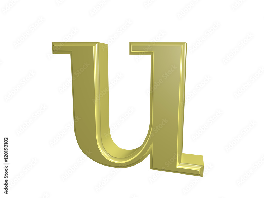 Gold letter u isolated on white, 3d illustration Gold letter u isolated on white, 3d illustration
