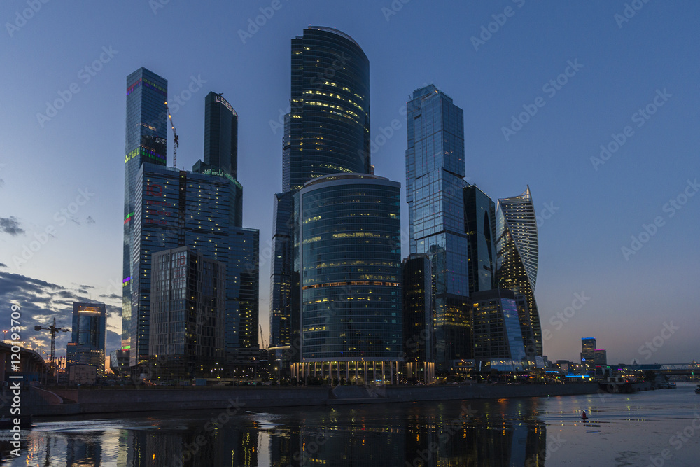 The Moscow international business center. Moscow City. Skyscrapers. Evening. 