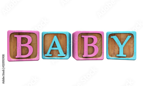 Baby Blocks, Blue and Pink, Isolated on White. 3D Illustration