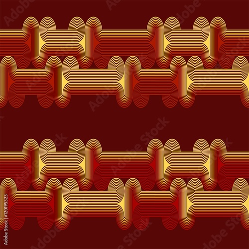 Ornament Muster Hintergrund Bahnen Gleise Stoffmuster Tapetenmuster Kachel Tilde Gestaltung Homepagehintergrund 70er Jahre Druck Papiermuster Internetseitenmuster rot gelb Bahn