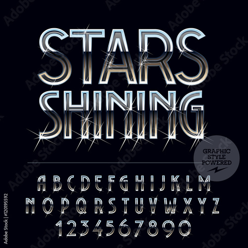 Silver luxury reflective vector set of letters, symbols and numbers