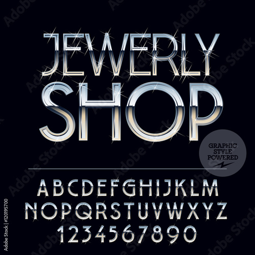 Silver luxury glossy vector set of letters, symbols and numbers