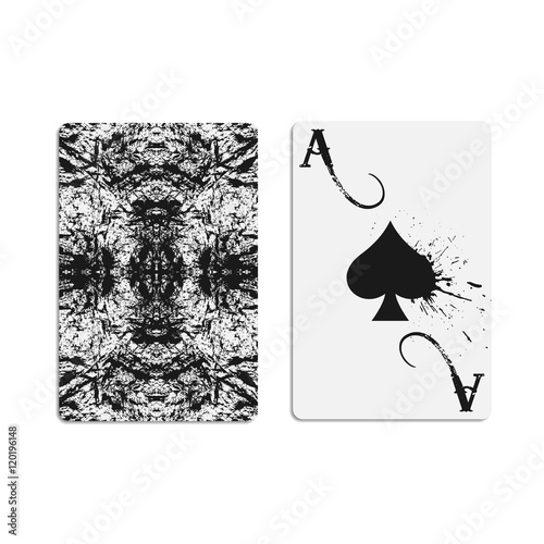 Ace of spades. Grunge background on a shirt cards. Bryza ink. Making a deck of playing cards for poker and casino in a grunge style.