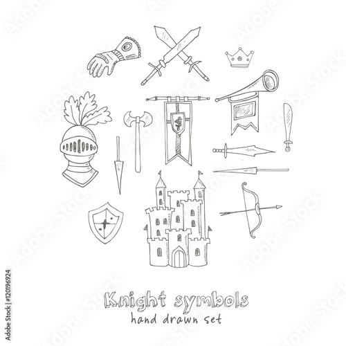 Sketch knight symbols and elements set