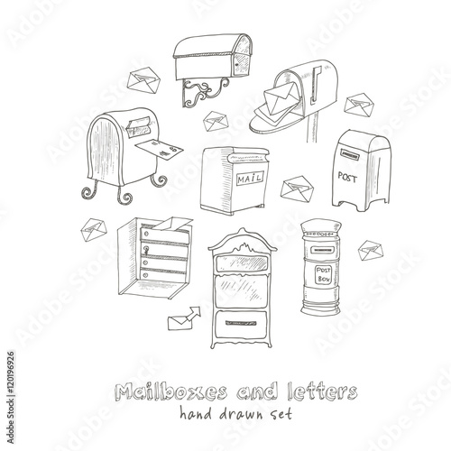 Doodle postbox set Vintage illustration for identity, design