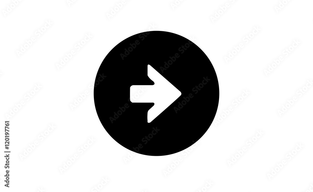 Vector right arrow symbol in black circle on white background Vector right arrow symbol in black circle on white background