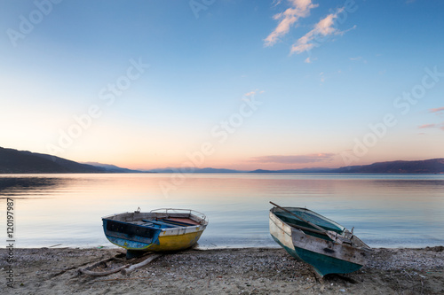 Sunset on Lake Ohrid shore, Pogradec, Albania