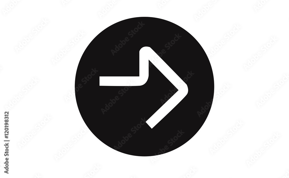 Vector white arrow symbol in black circle on white background Vector white arrow symbol in black circle on white background