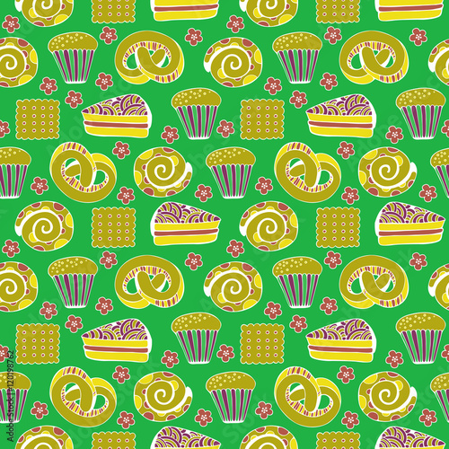 Hand drawn sweets and candies set. Colorful Vector Seamless Pattern.