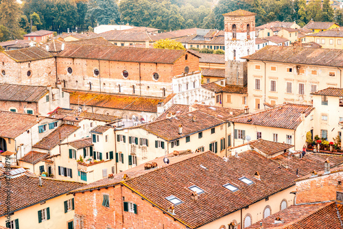 Top view on the old buildings in the old town of Lucca in Italy © rh2010
