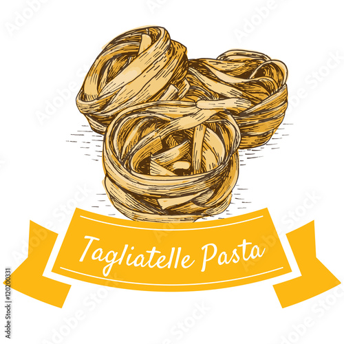 Tagliatelle pasta colorful illustration.