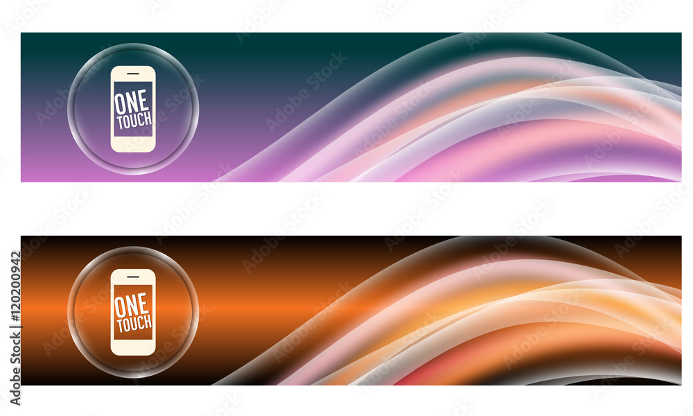 Fototapeta premium Set of two banners with colored rainbow and phone