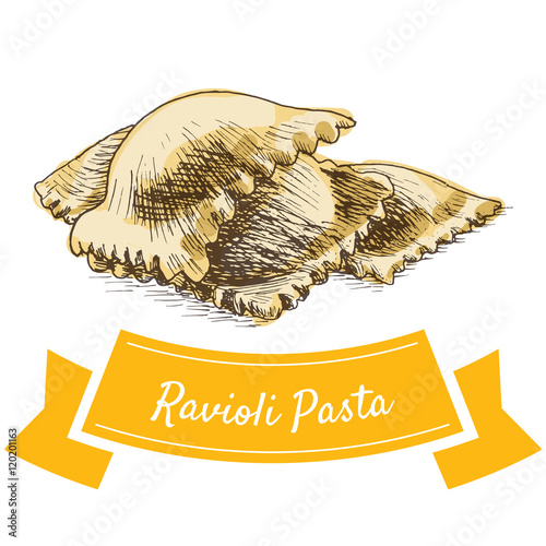 Ravioli pasta colorful illustration.