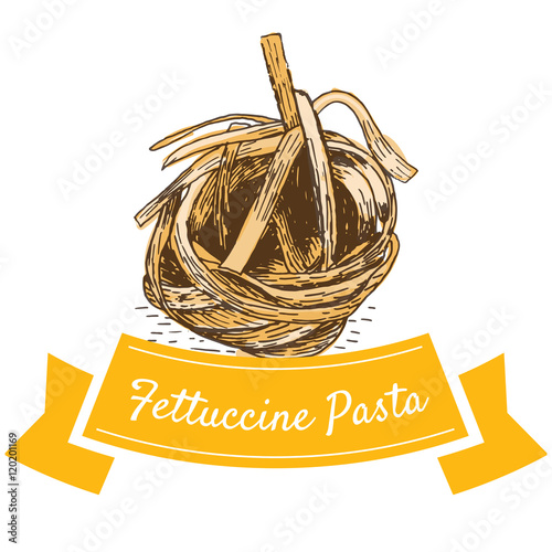 Fettuccine pasta colorful illustration.