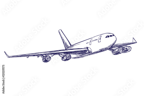 airliner, aircraft hand drawn vector llustration realistic sketch