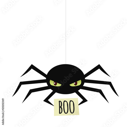 Spider holding a sign that says "boo"