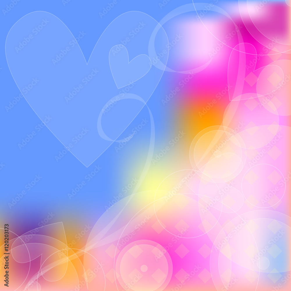Colorful background with hearts and curls Colorful background with hearts and curls
