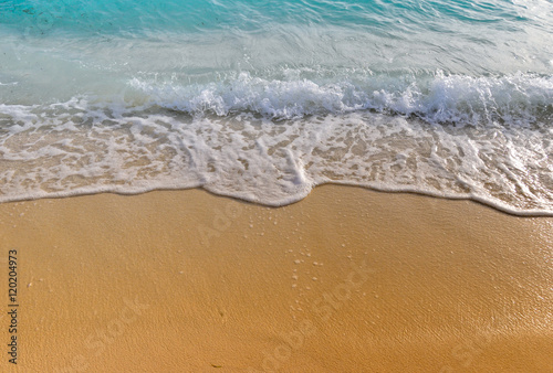 wave gently rolling on golden beach shore