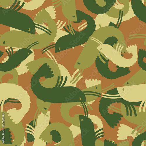 Military texture shrimp. plankton Army seamless pattern. Protect