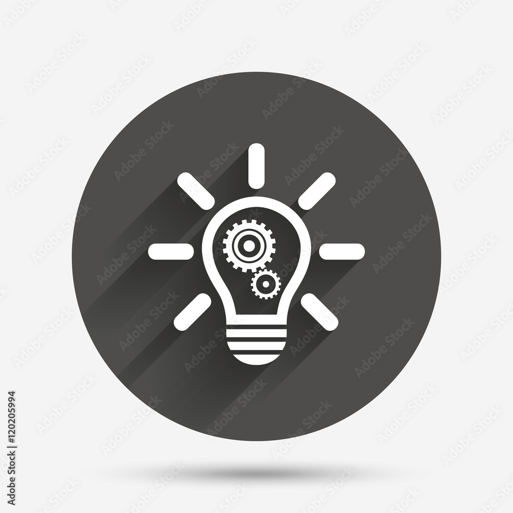 Light lamp sign icon. Bulb with gears symbol. Light lamp sign icon. Bulb with gears symbol.