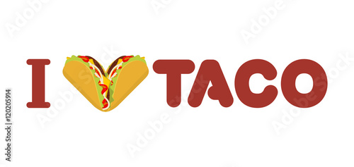 I love taco. Heart symbol of Mexican food. Tortilla chips and on